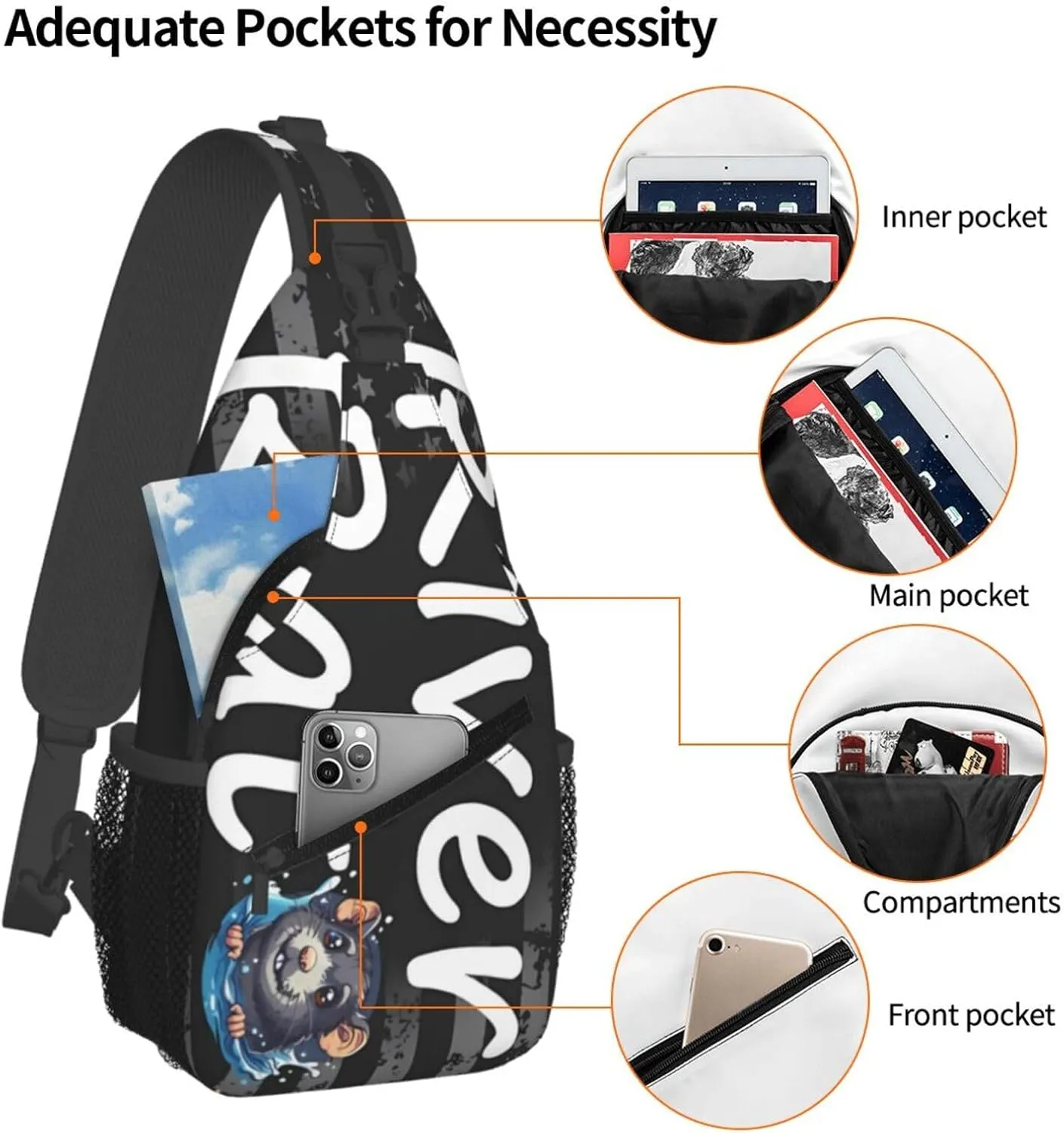 River Rat Small Crossbody Backpack Sling Bag For Men Women Mini One Shoulder Chest Bags Gym Sport Travel Hiking Daypack