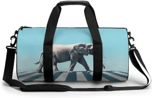Road Elephant Crossing Large Gym Bag Novelty Lightweight Duffel Bag Travel Tote Bags