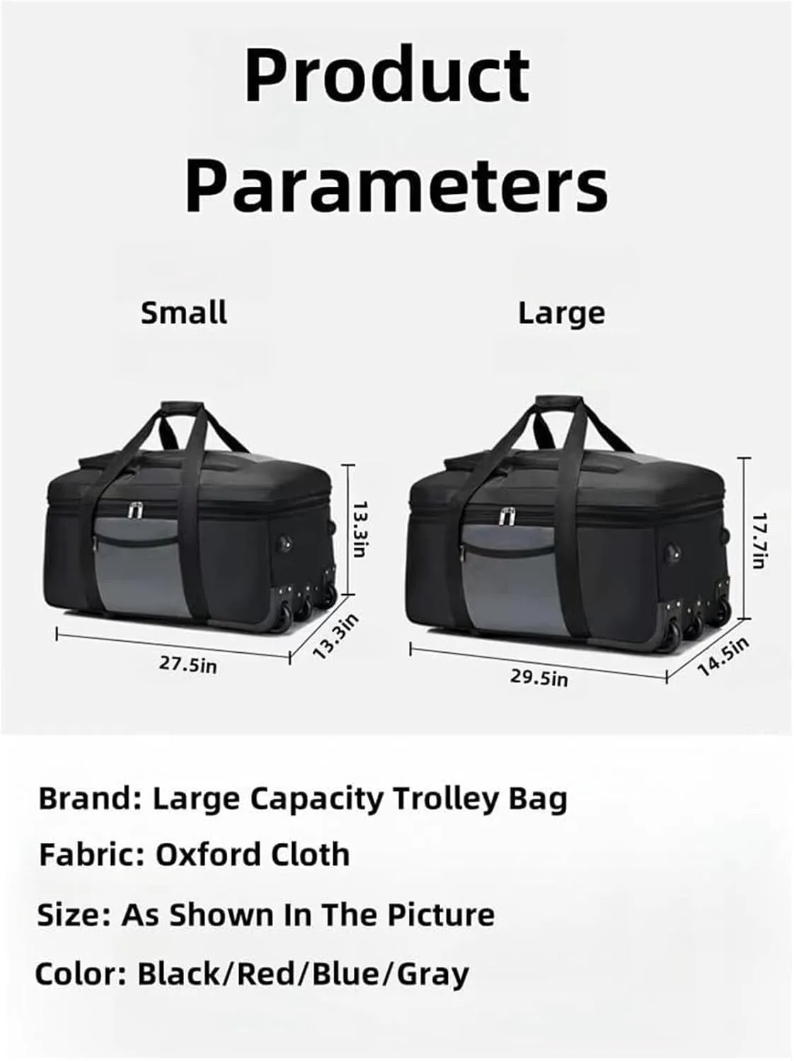 Rolling Duffle Bag With Wheels, Large Travel Bag，Weekender Overnight Bag For Travel, Business Trips(Black,Small)
