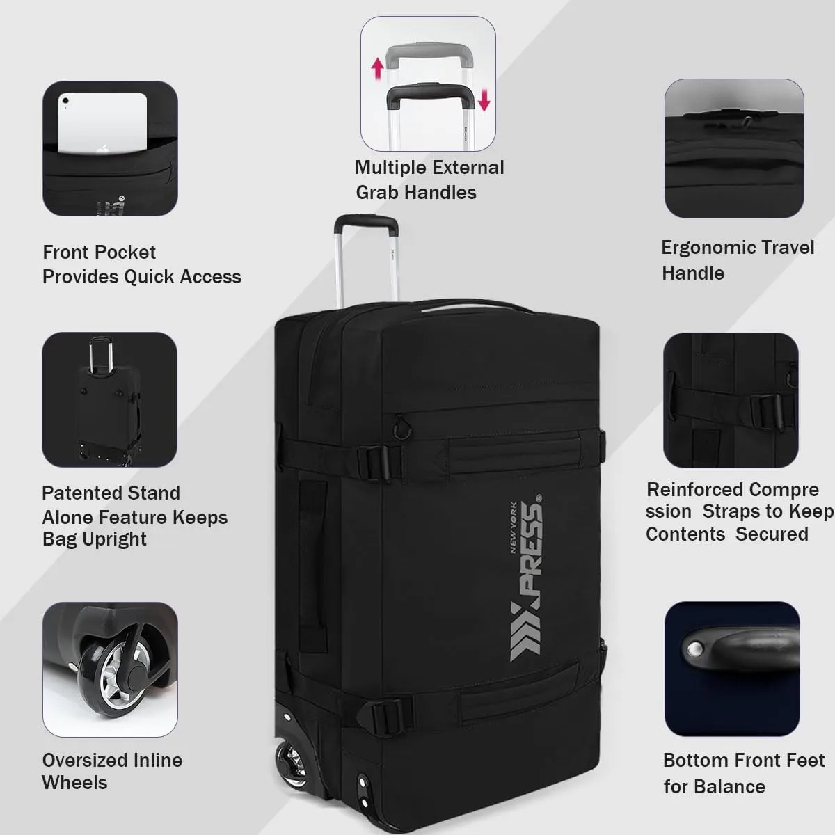 Rolling Duffle Bag with Wheels,3 In 1 Waterproof Travel Duffel Luggage with Rollers,Black
