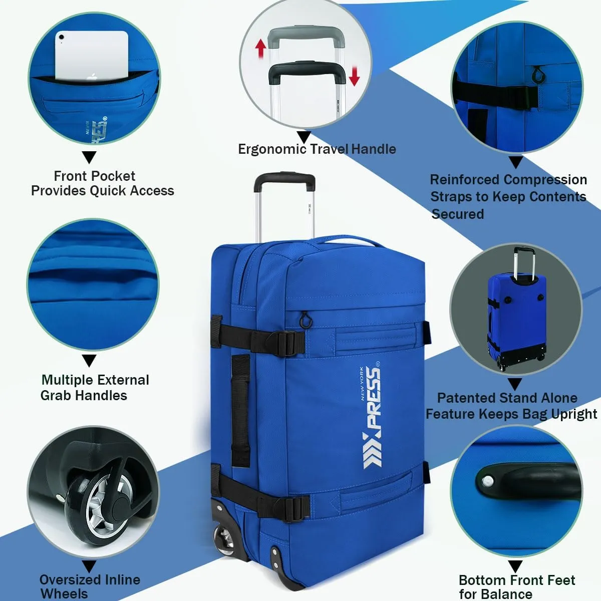 Rolling Duffle Bag with Wheels,3 In 1 Waterproof Travel Duffel Luggage with Rollers,Blue