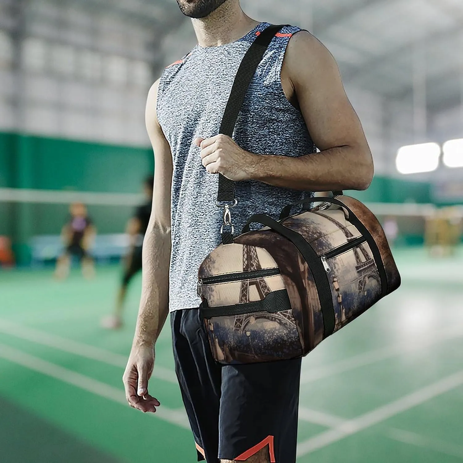 Romantic Paris Eiffel Tower Sports Gym Bag Carry on Holdalls for Men Small Duffel Bags for Women with Shoe Compartment