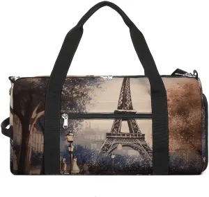 Romantic Paris Eiffel Tower Sports Gym Bag Carry on Holdalls for Men Small Duffel Bags for Women with Shoe Compartment