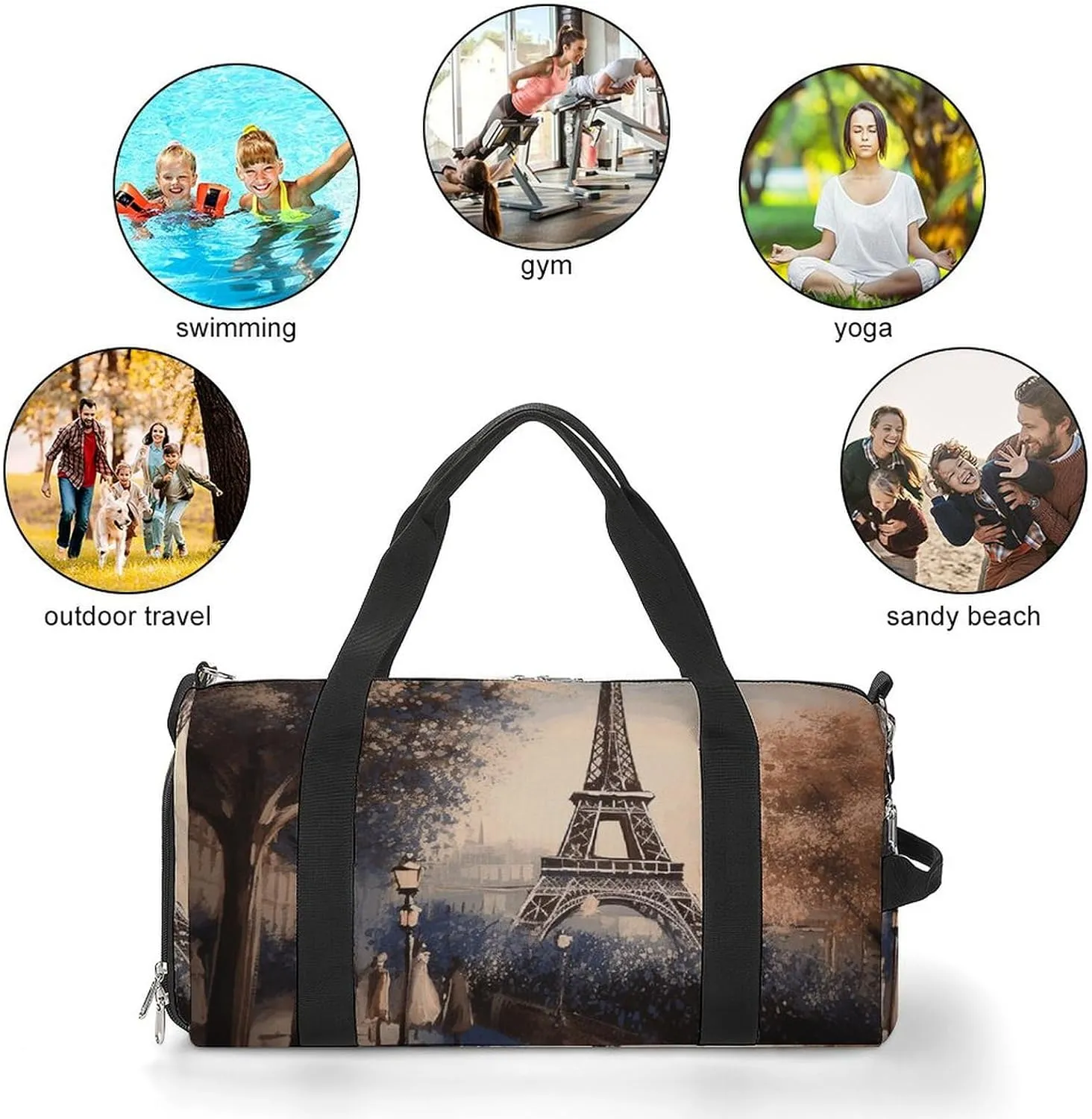Romantic Paris Eiffel Tower Sports Gym Bag Carry on Holdalls for Men Small Duffel Bags for Women with Shoe Compartment