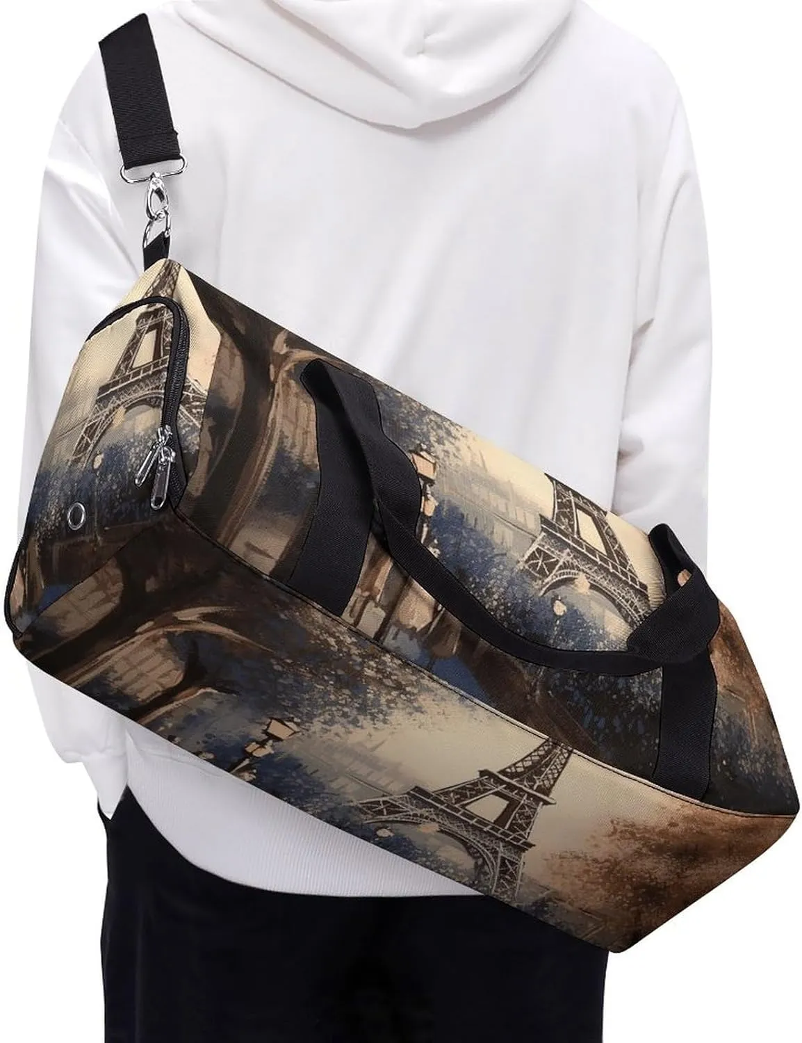 Romantic Paris Eiffel Tower Sports Gym Bag Carry on Holdalls for Men Small Duffel Bags for Women with Shoe Compartment