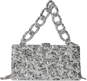RomanticDesign Women Acrylic Box Clutch Purse Sparkly Silver Embossed Evening Handbag for Party Banquet Cocktail