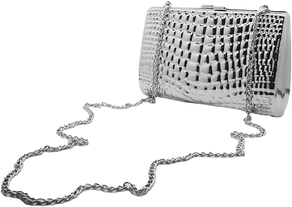 RomanticDesign Women Acrylic Box Clutch Purse Sparkly Silver Embossed Evening Handbag for Party Banquet Cocktail
