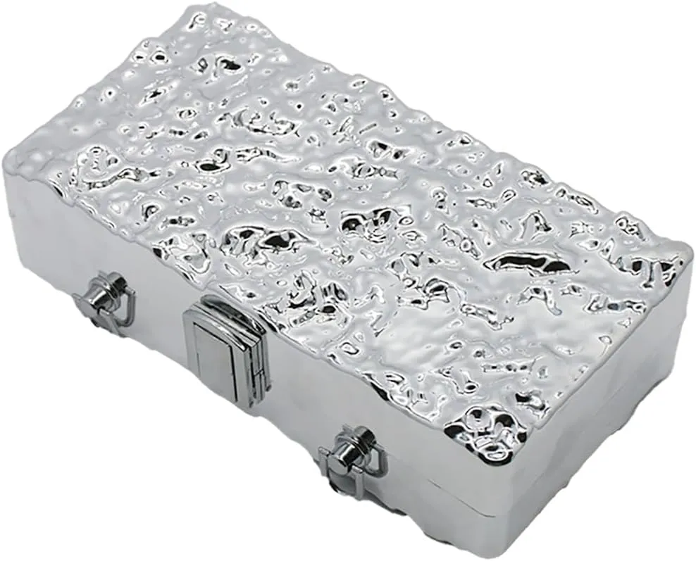 RomanticDesign Women Acrylic Box Clutch Purse Sparkly Silver Embossed Evening Handbag for Party Banquet Cocktail