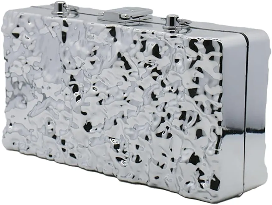 RomanticDesign Women Acrylic Box Clutch Purse Sparkly Silver Embossed Evening Handbag for Party Banquet Cocktail