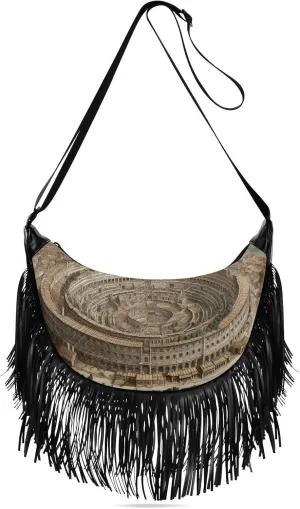 Rome Stadium Fringe Hippie Purses, Western Tassel Bags Crossbody Bags for Women with Adjustable Strap Fabric PU Material