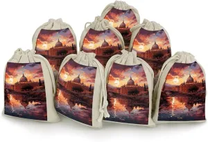 Rome Sunset Drawstrings Bags Durable Portable Cotton Linen Cloth Pouch Reusable Small Storage Bags For Wrapping Gift Small Jewelry Stones Bracelet Headphones