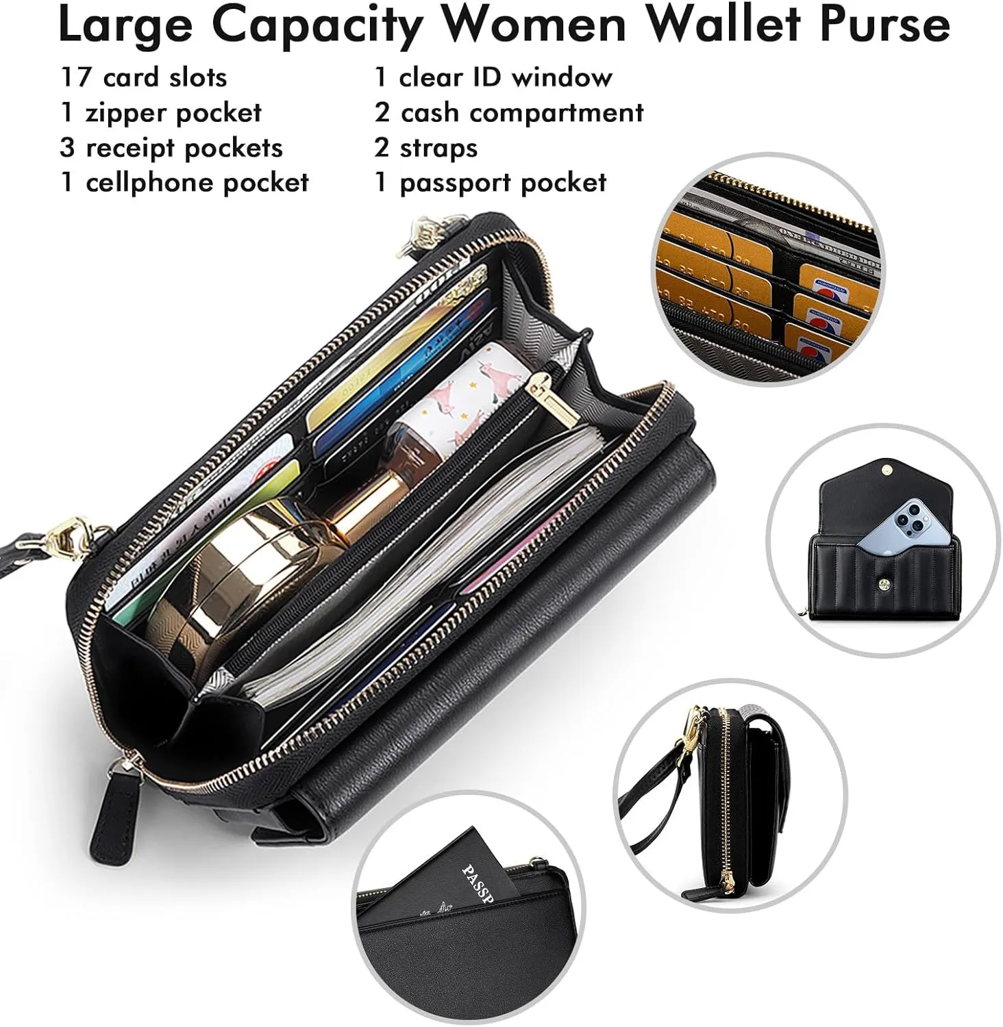 RONSIN Crossbody Bag for Women Wristlet Wallets with RFID Card Small Clutch Purses for Party Prom