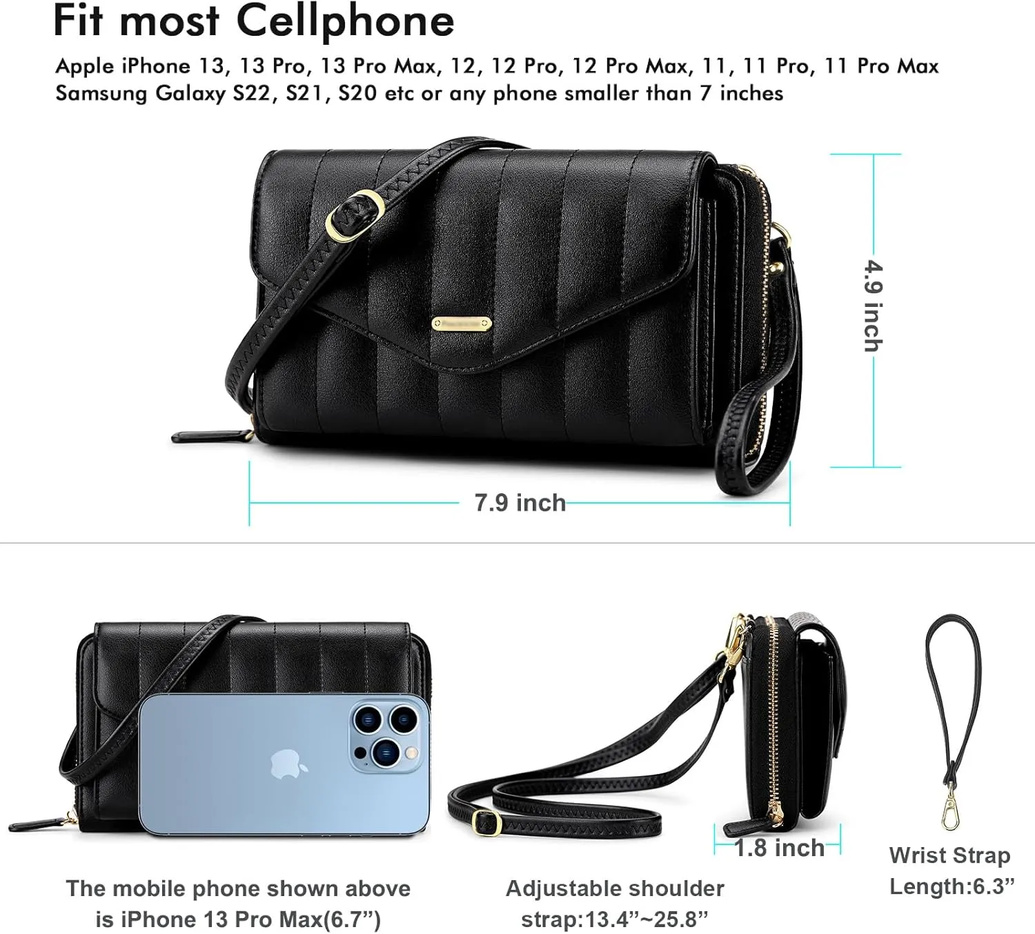 RONSIN Crossbody Bag for Women Wristlet Wallets with RFID Card Small Clutch Purses for Party Prom