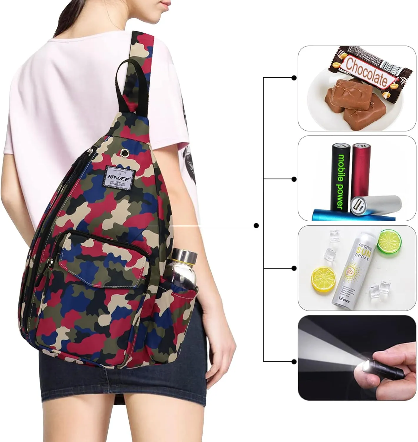 Rope Sling Bag for Women Men Casual Cross Body Daypack Backpack Adjustable Strap Water Repellent for Travel/Sport