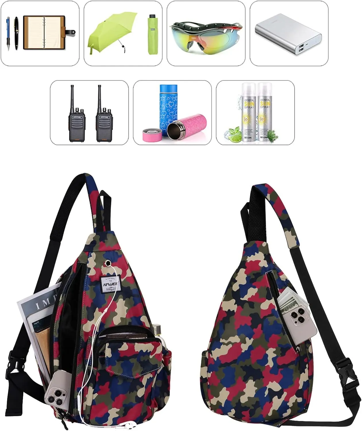 Rope Sling Bag for Women Men Casual Cross Body Daypack Backpack Adjustable Strap Water Repellent for Travel/Sport