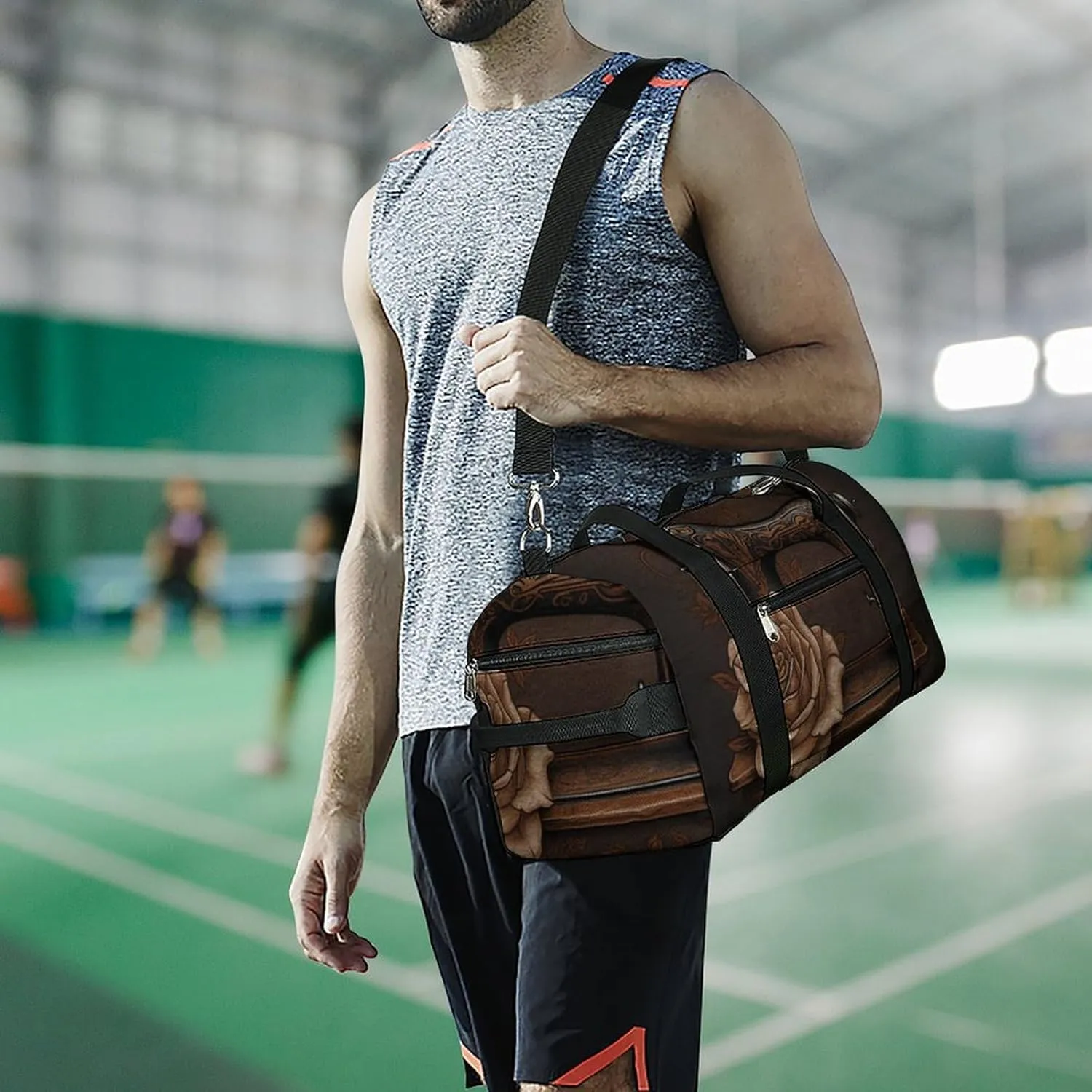 Rose And Sewing Machine Sports Gym Bag Carry on Holdalls for Men Small Duffel Bags for Women with Shoe Compartment