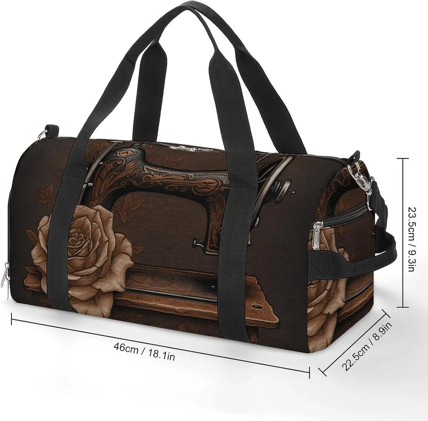 Rose And Sewing Machine Sports Gym Bag Carry on Holdalls for Men Small Duffel Bags for Women with Shoe Compartment