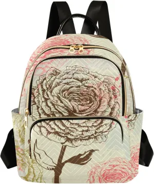 Rose Mini Backpack Women's Quilted Small Backpack Purse for Women College Fashion Travel Daypack Shoulder Bag