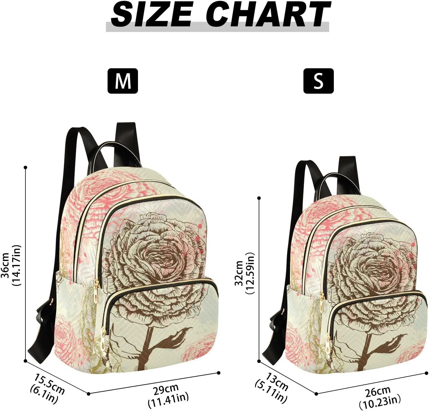 Rose Mini Backpack Women's Quilted Small Backpack Purse for Women College Fashion Travel Daypack Shoulder Bag