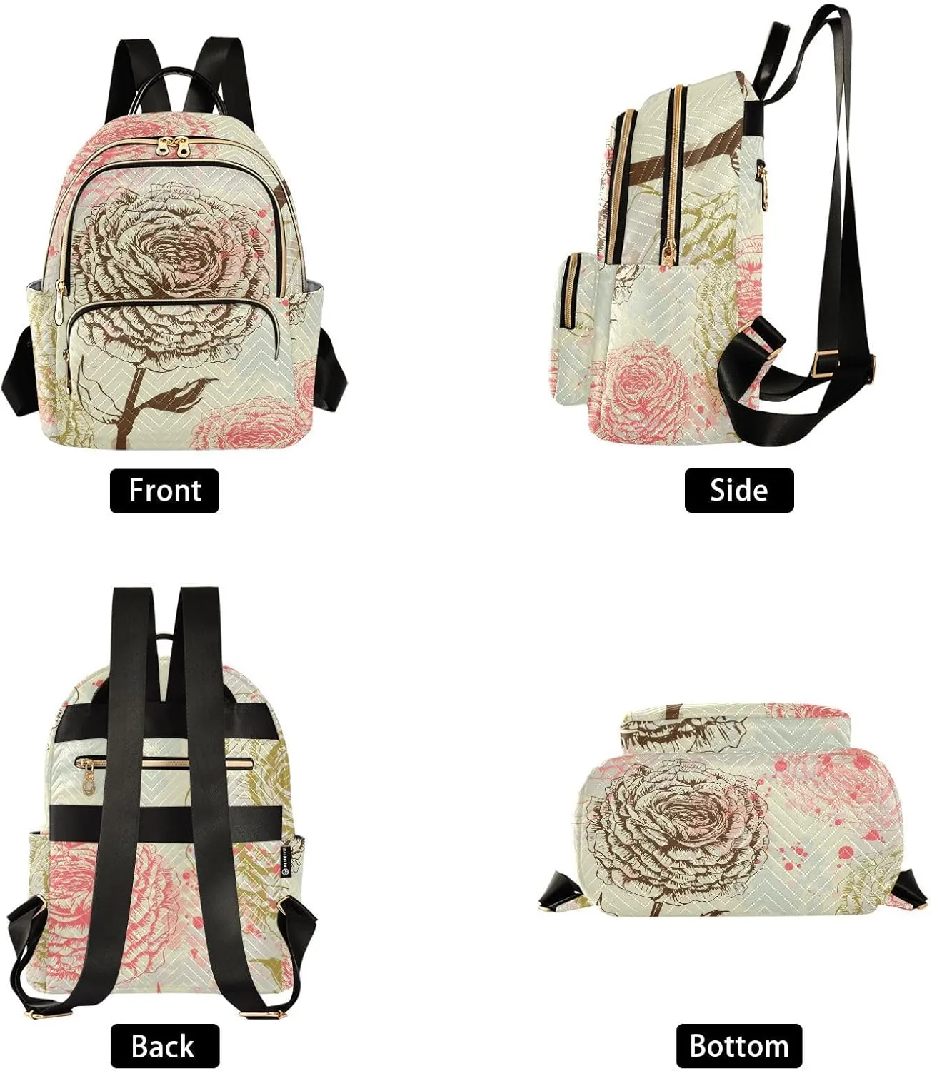 Rose Mini Backpack Women's Quilted Small Backpack Purse for Women College Fashion Travel Daypack Shoulder Bag