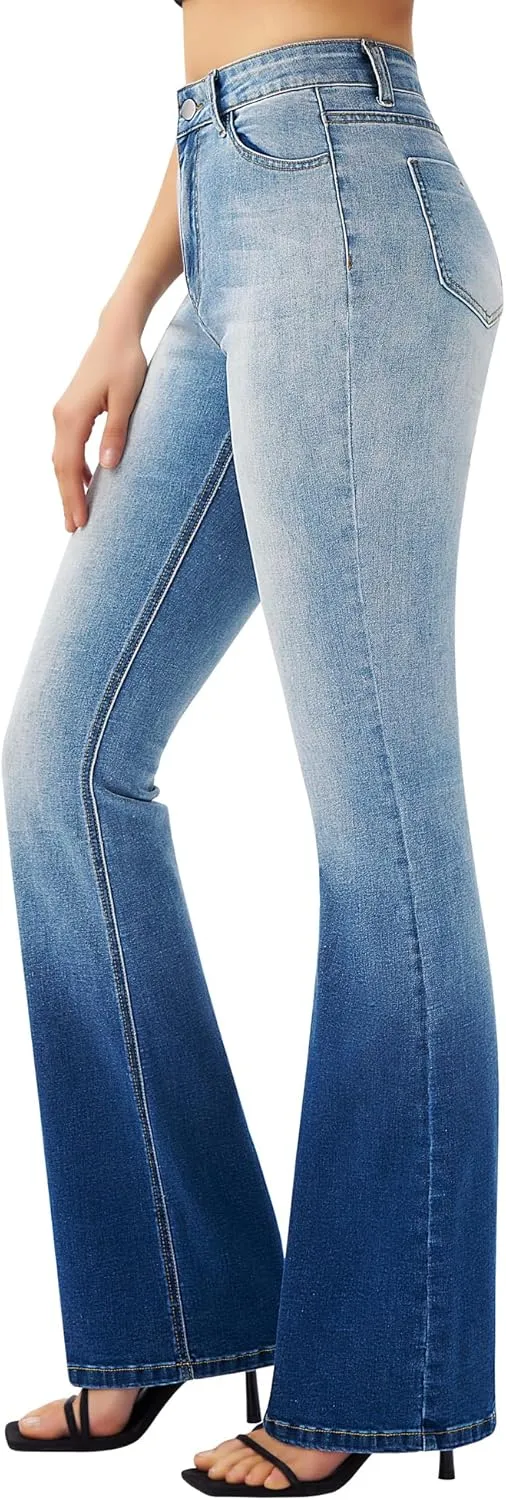 roswear Women's Trendy Stretchy Flare Jeans Mid Rise Bootcut Curvy Denim Pants