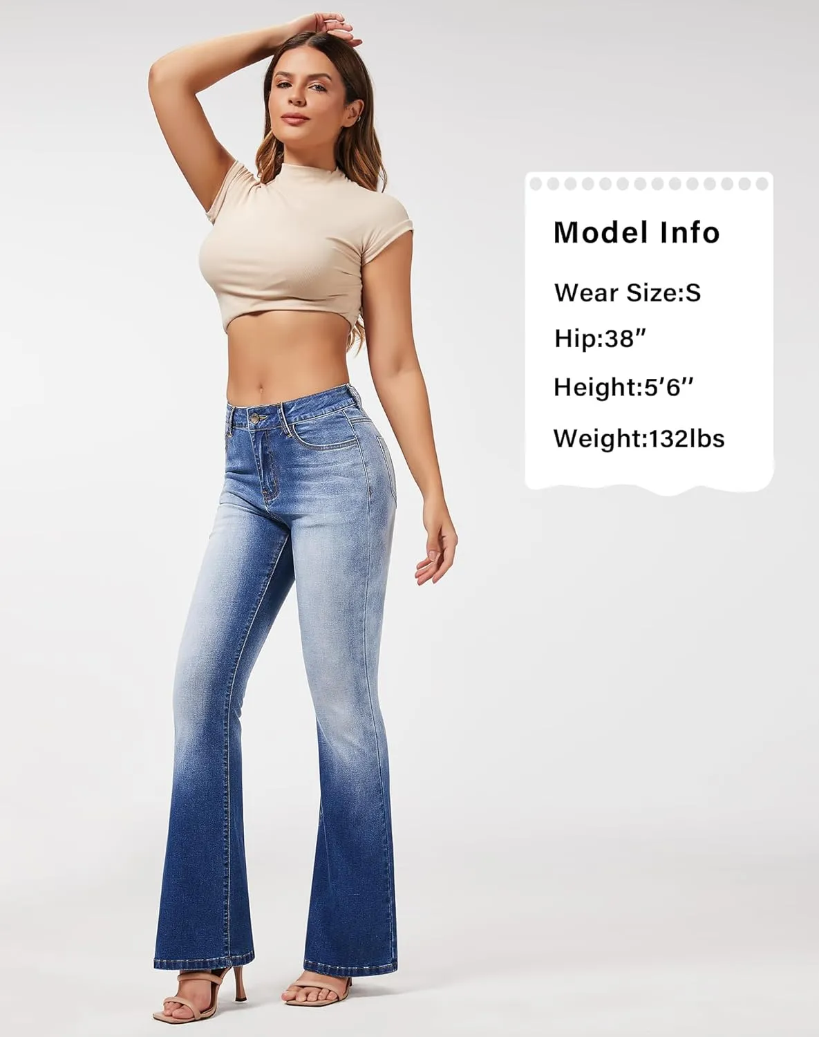 roswear Women's Trendy Stretchy Flare Jeans Mid Rise Bootcut Curvy Denim Pants