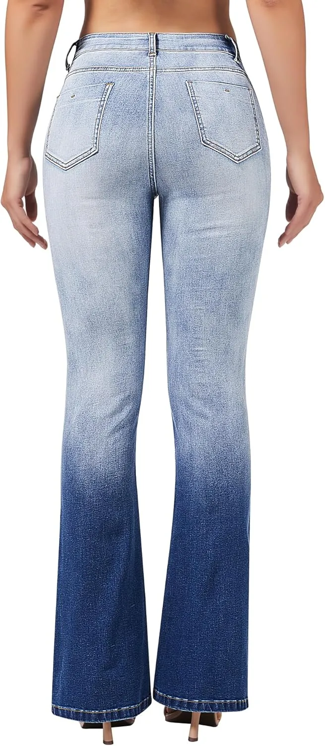 roswear Women's Trendy Stretchy Flare Jeans Mid Rise Bootcut Curvy Denim Pants