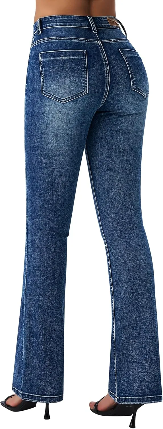 roswear Women's Trendy Stretchy Flare Jeans Mid Rise Bootcut Curvy Denim Pants