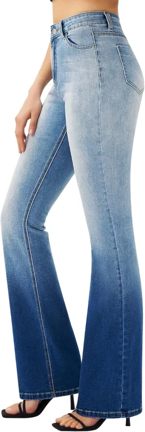 roswear Women's Trendy Stretchy Flare Jeans Mid Rise Bootcut Curvy Denim Pants