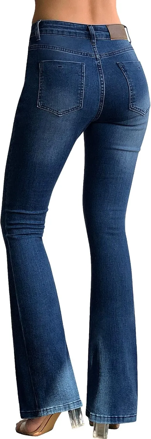 roswear Women's Trendy Stretchy Flare Jeans Mid Rise Bootcut Curvy Denim Pants
