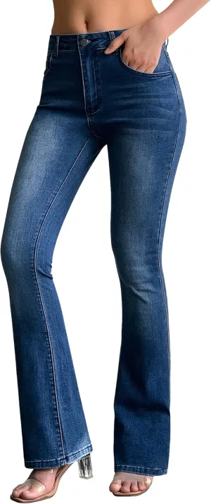 roswear Women's Trendy Stretchy Flare Jeans Mid Rise Bootcut Curvy Denim Pants