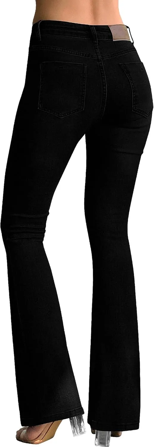 roswear Women's Trendy Stretchy Flare Jeans Mid Rise Bootcut Curvy Denim Pants