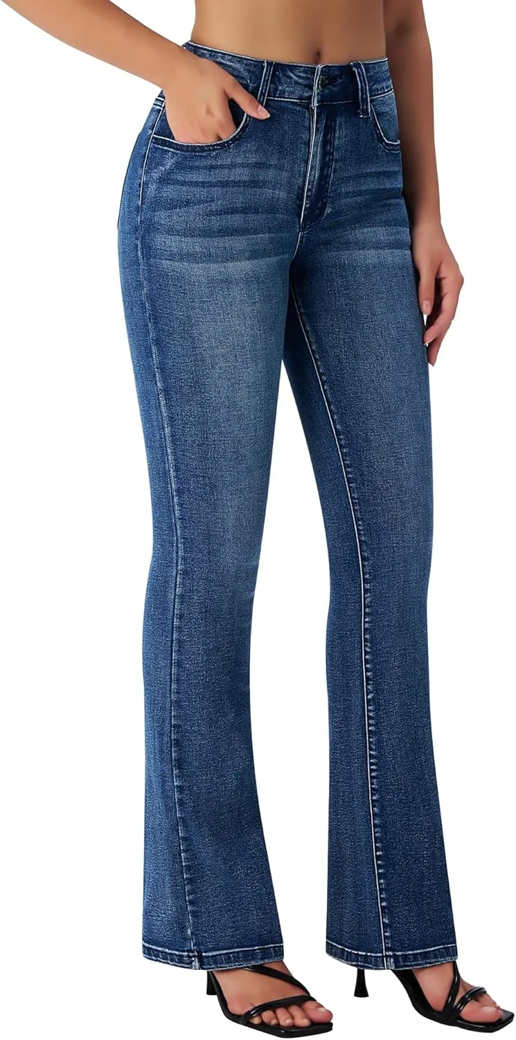 roswear Women's Trendy Stretchy Flare Jeans Mid Rise Bootcut Curvy Denim Pants