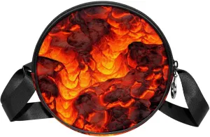 Round Crossbody Bag for Traveling, Small Purses for Women, Cartoon Volcano Abstract