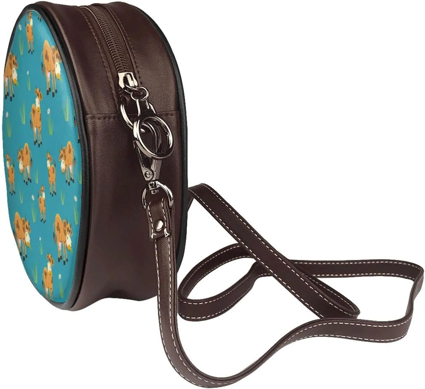 Round Crossbody Bag for Women, PU Leather Shoulder Bag with Strap