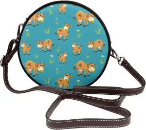 Round Crossbody Bag for Women, PU Leather Shoulder Bag with Strap