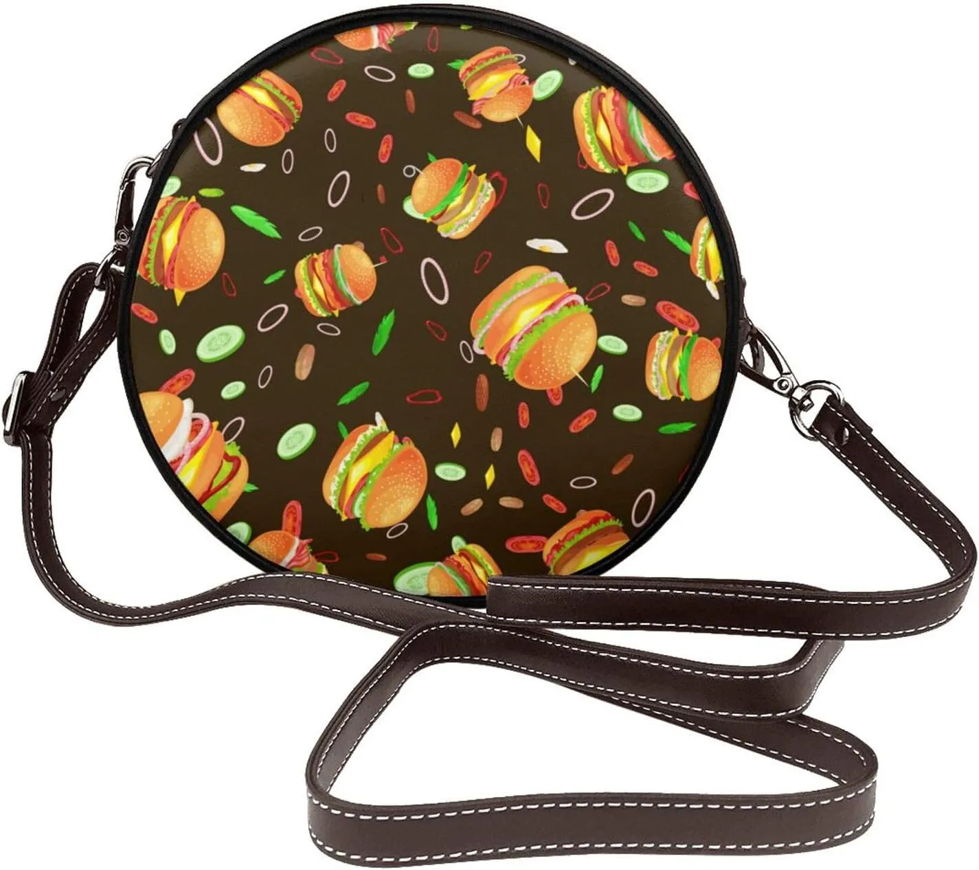 Round Crossbody Bag for Women, PU Leather Shoulder Bag with Strap