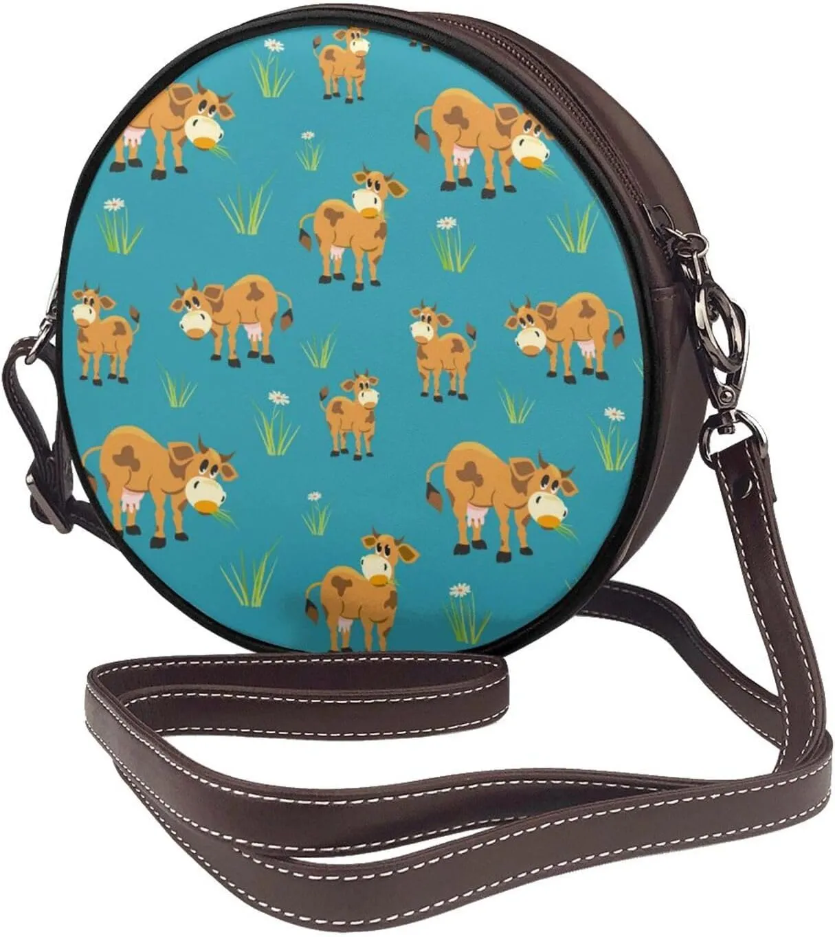 Round Crossbody Bag for Women, PU Leather Shoulder Bag with Strap