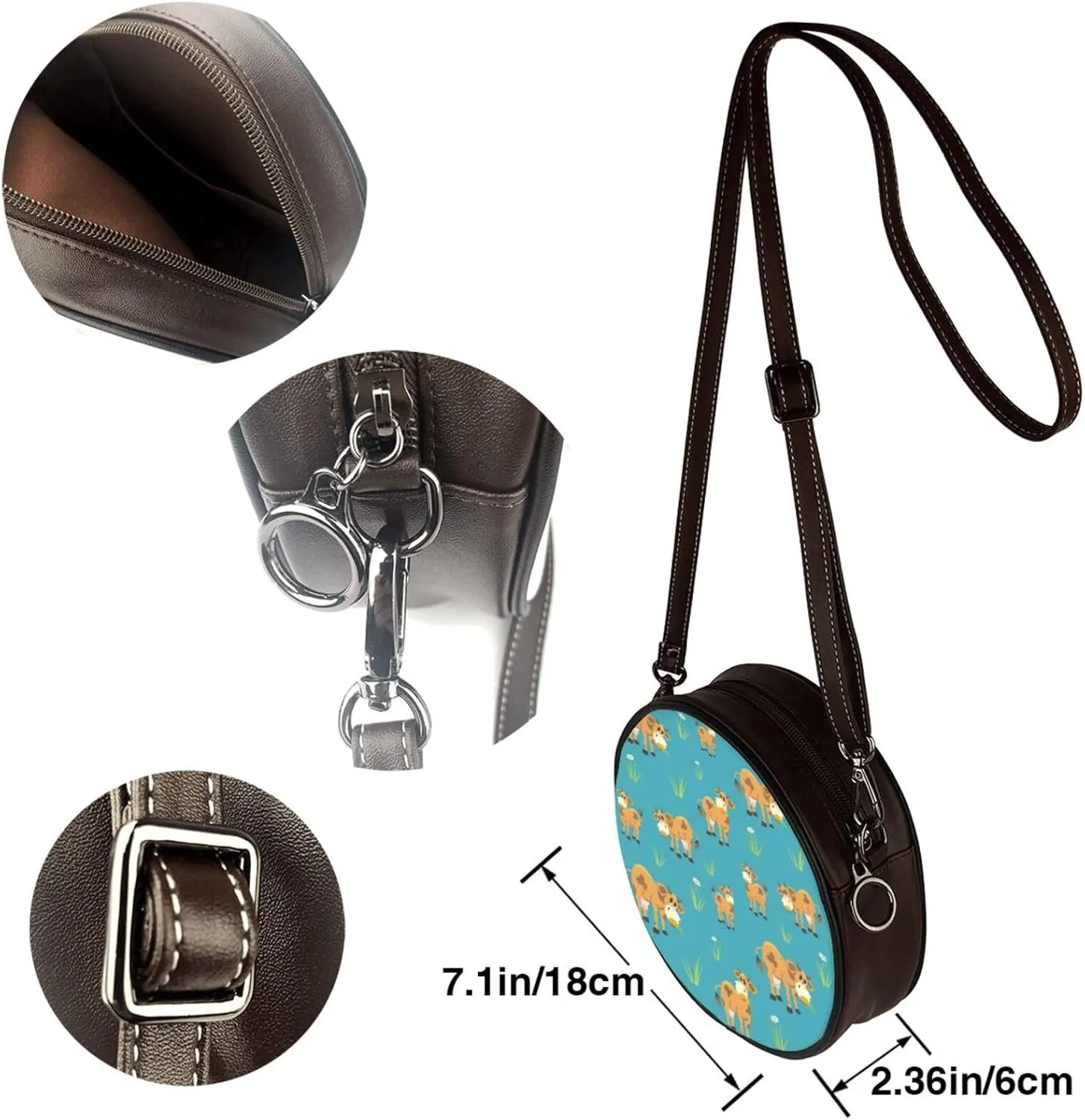 Round Crossbody Bag for Women, PU Leather Shoulder Bag with Strap
