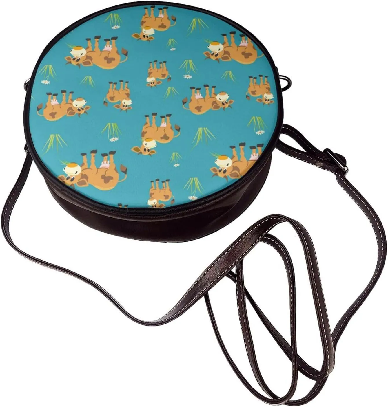 Round Crossbody Bag for Women, PU Leather Shoulder Bag with Strap