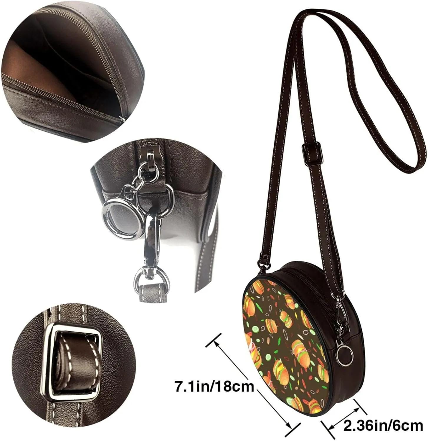 Round Crossbody Bag for Women, PU Leather Shoulder Bag with Strap