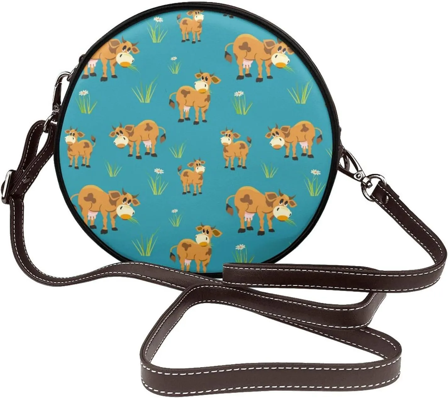 Round Crossbody Bag for Women, PU Leather Shoulder Bag with Strap