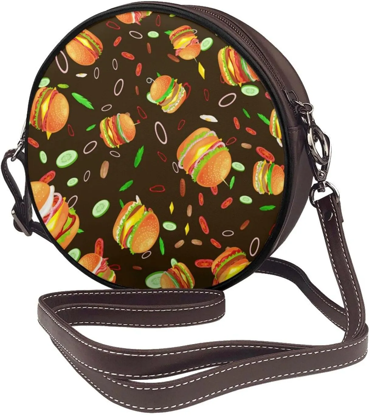 Round Crossbody Bag for Women, PU Leather Shoulder Bag with Strap