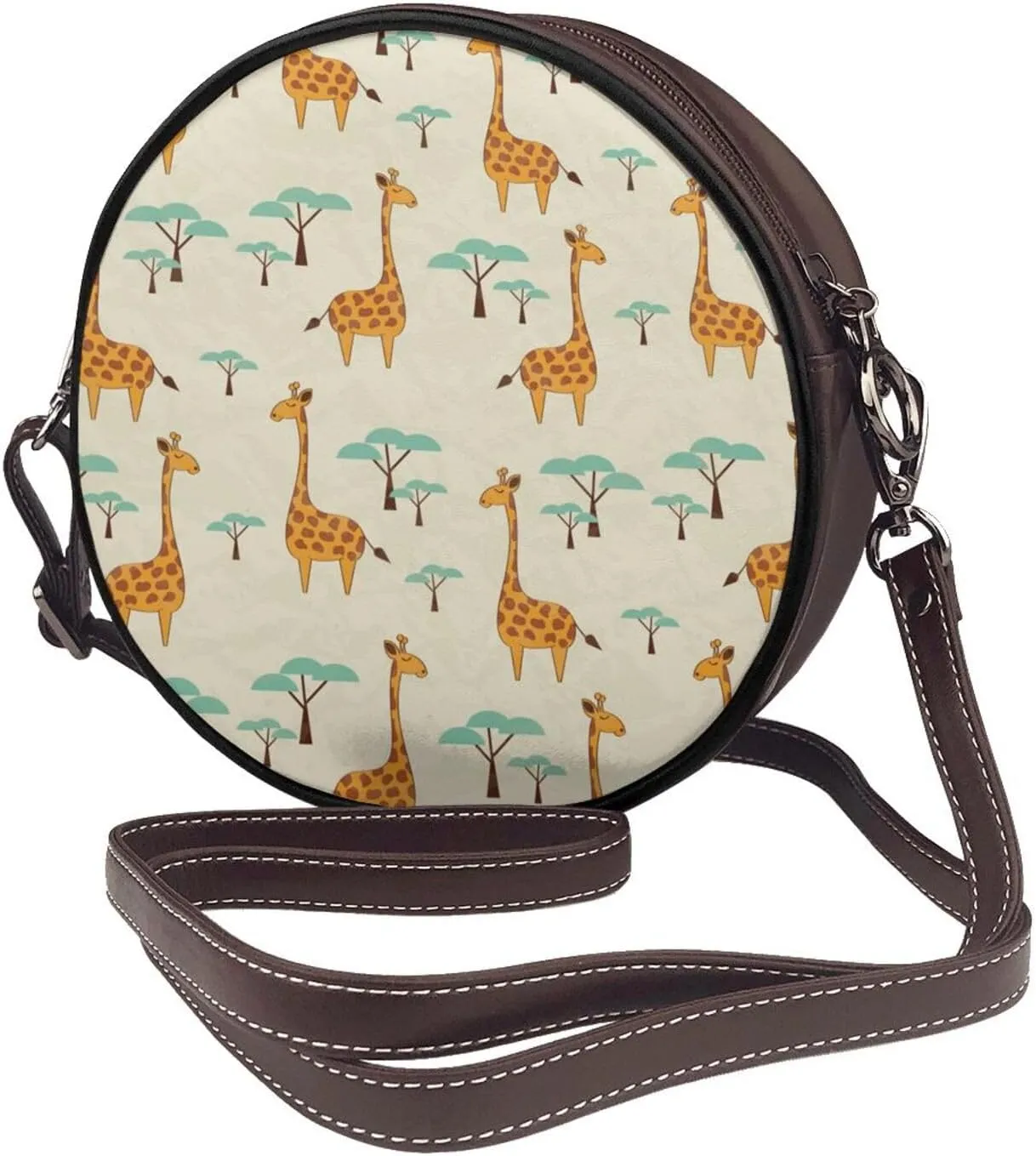 Round Crossbody Bag Small Circle Purse Zip Handbag for Women