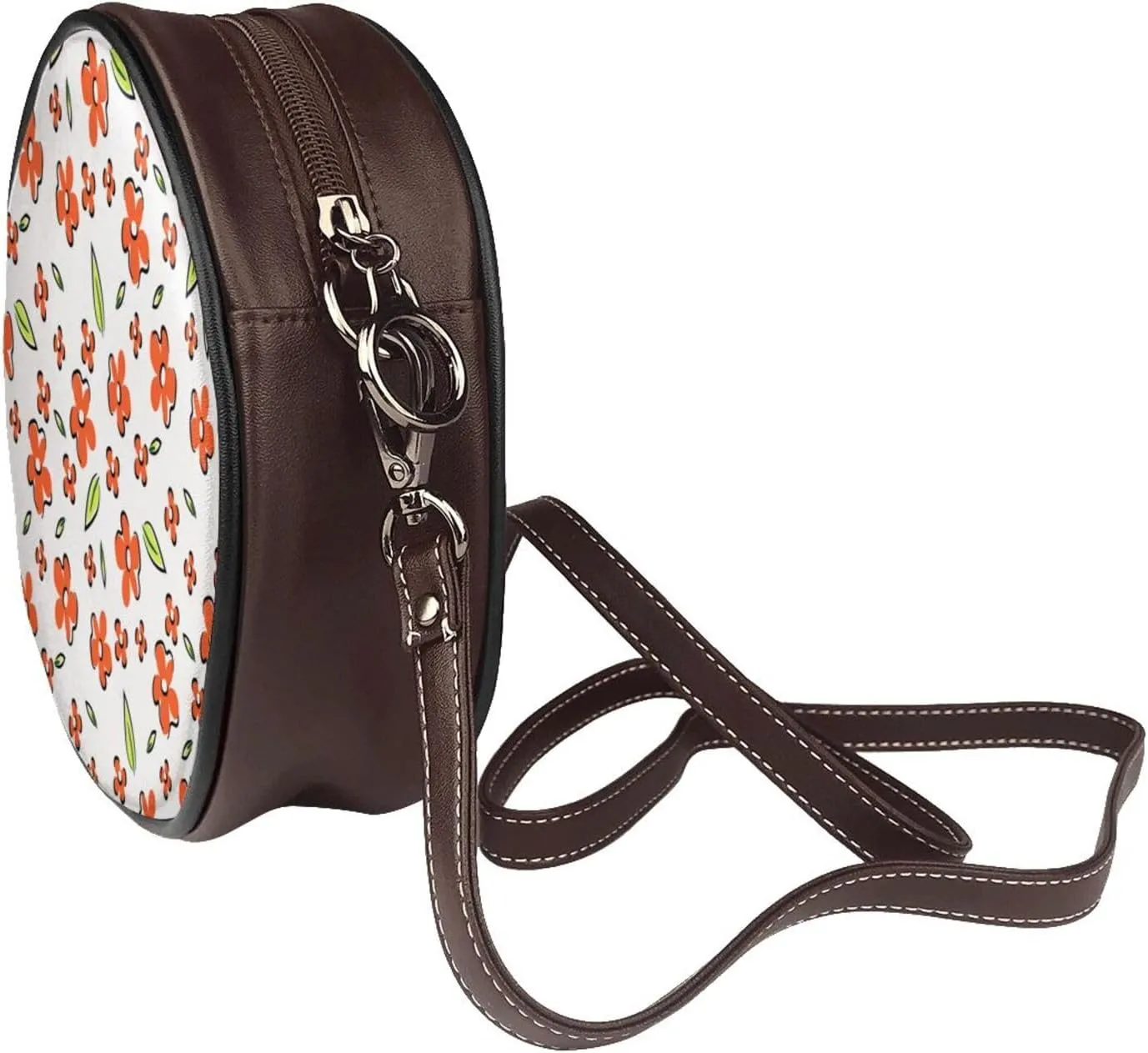 Round Crossbody Bag Small Circle Purse Zip Handbag for Women