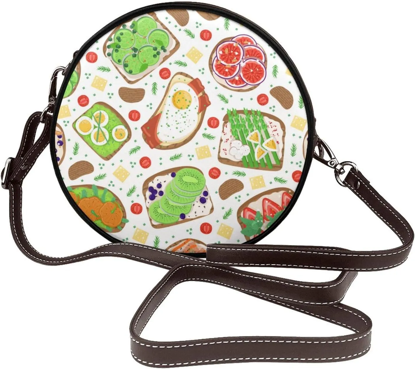 Round Crossbody Bag Small Circle Purse Zip Handbag for Women