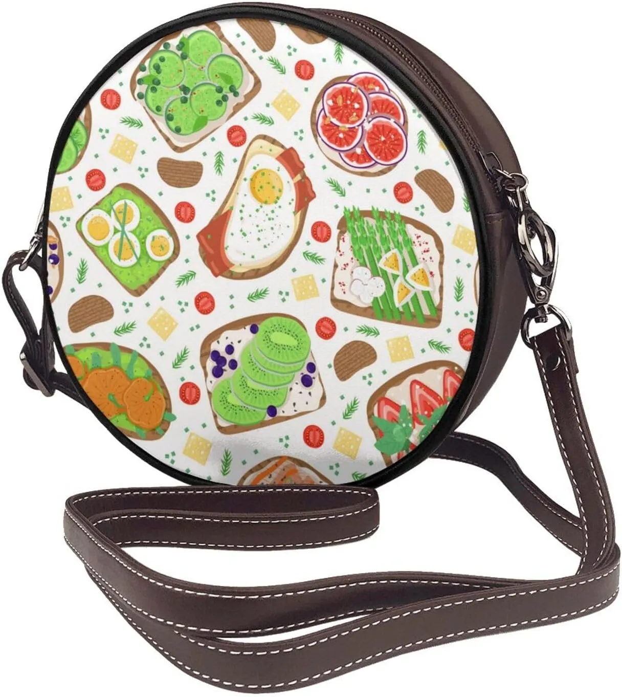 Round Crossbody Bag Small Circle Purse Zip Handbag for Women