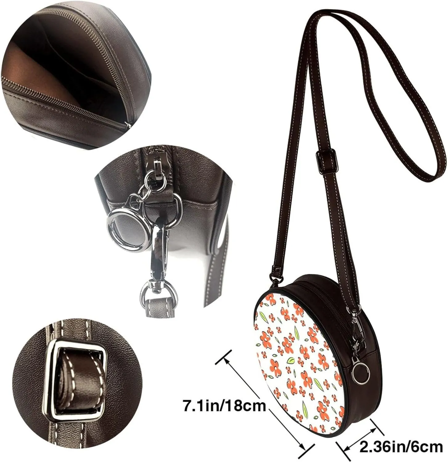Round Crossbody Bag Small Circle Purse Zip Handbag for Women