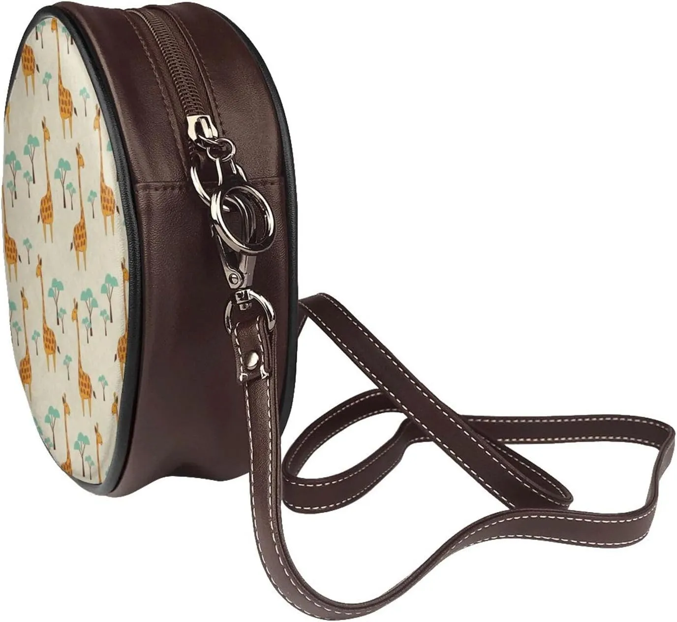 Round Crossbody Bag Small Circle Purse Zip Handbag for Women