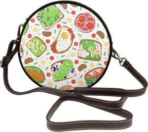 Round Crossbody Bag Small Circle Purse Zip Handbag for Women